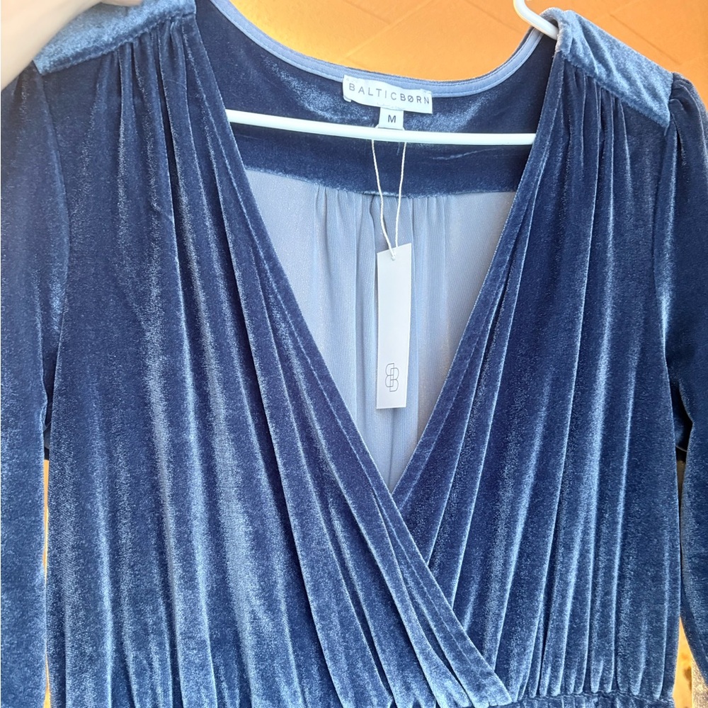 Baltic Born Sophia Blue Velvet Long Sleeve Dress - Picture 3 of 4